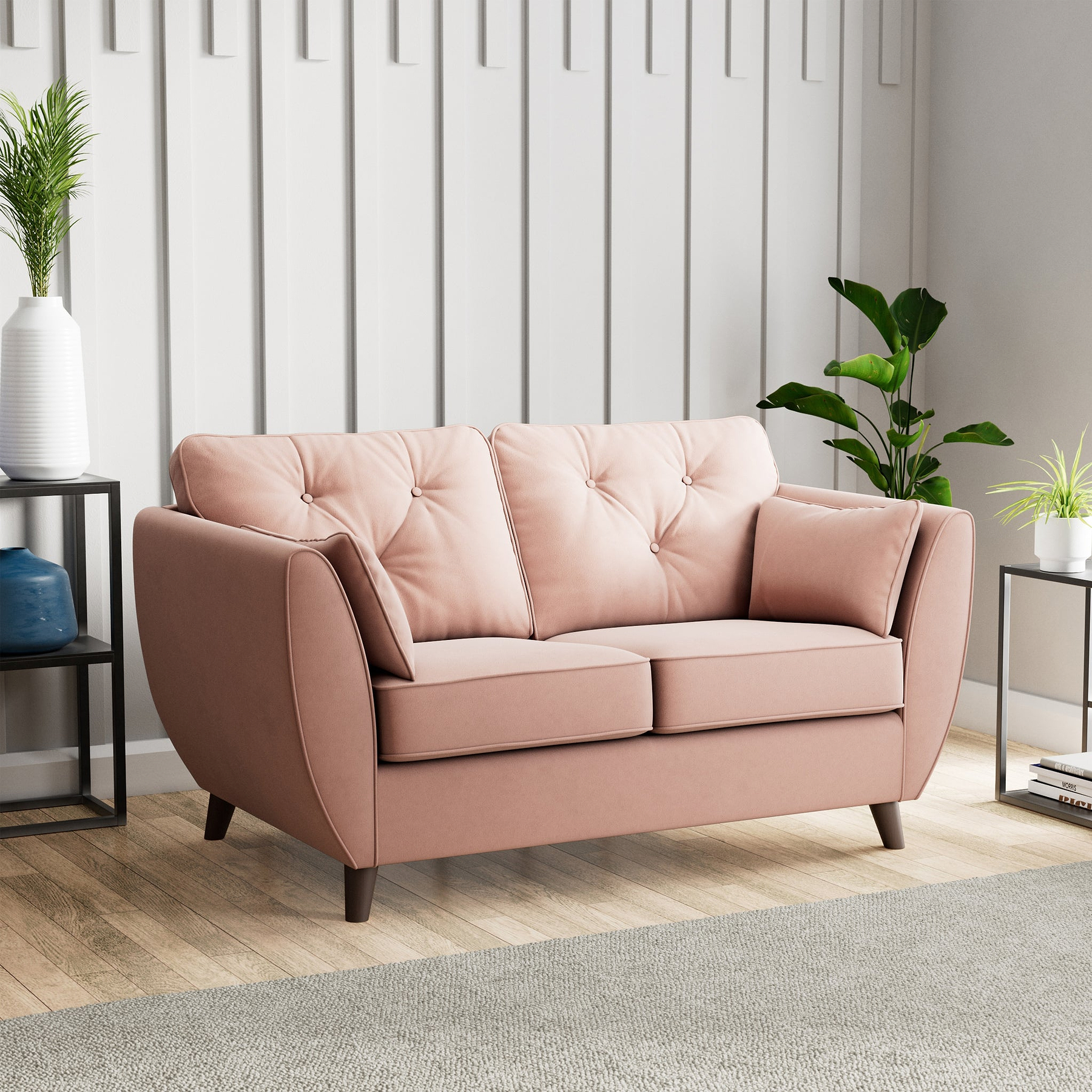 Edison 2 Seater Sofa Dark Feet Blush Pink from Roseland Furniture