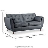 Edison Leather 3 Seater Sofa Dark Feet Navy Blue Dims from Roseland Furniture