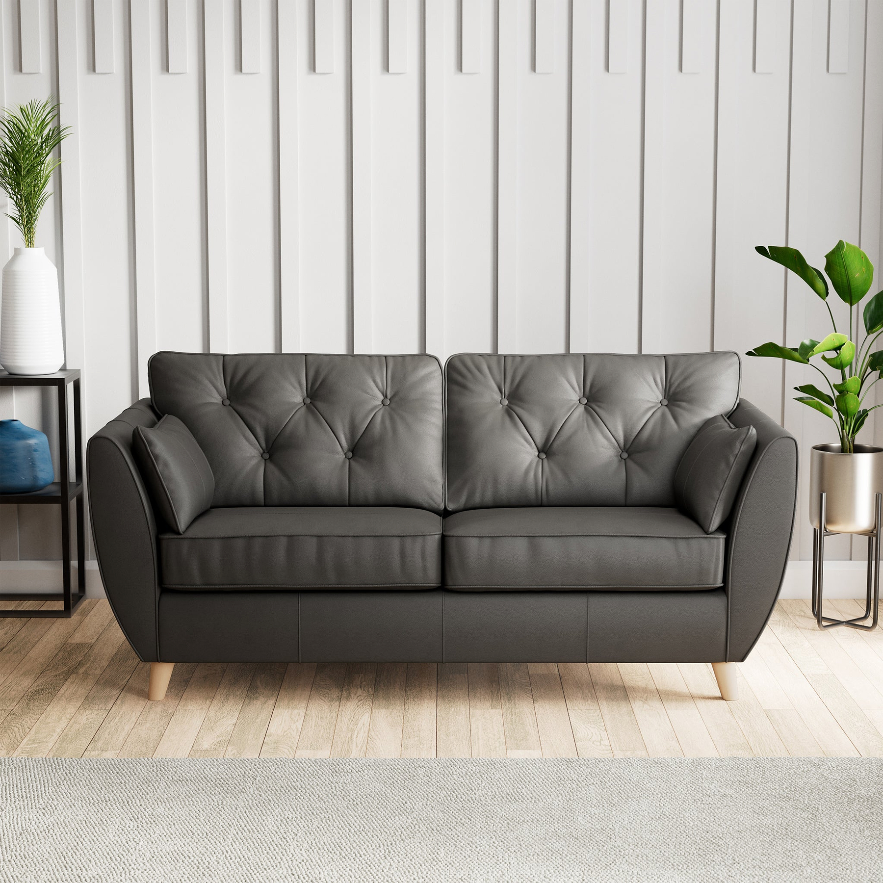 Edison 3 Seater Sofa Leather Light Feet Raven from Roseland Furniture
