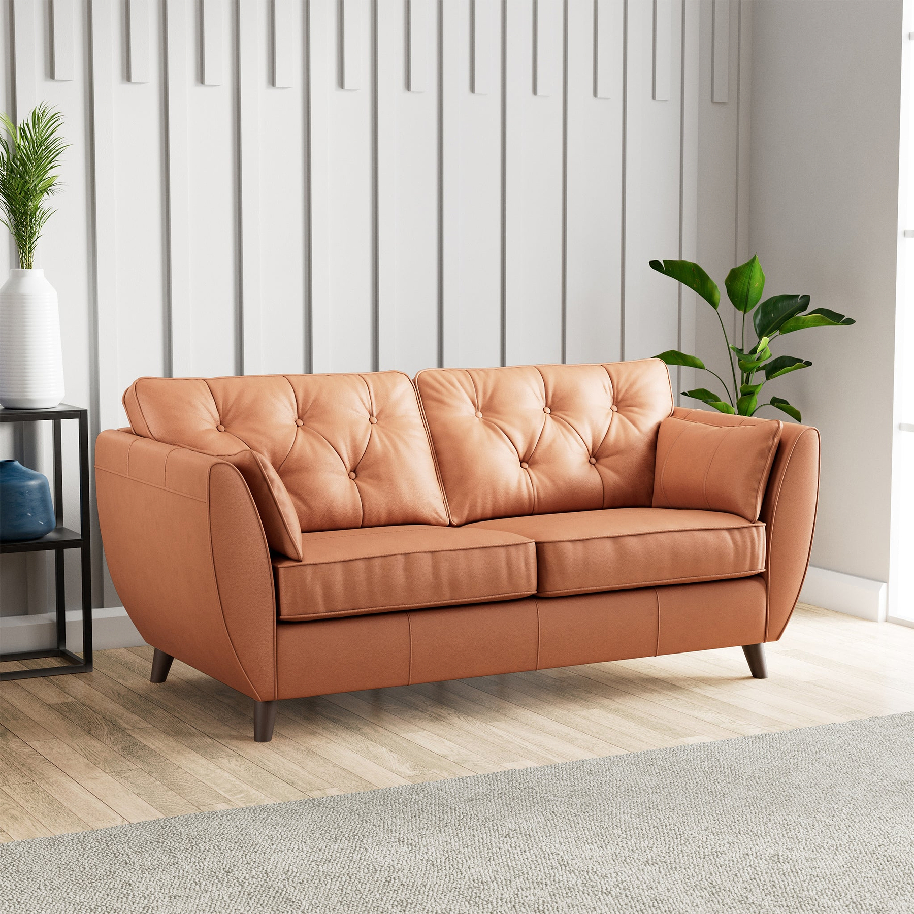 Edison 3 Seater Sofa Leather Dark Feet Saddle from Roseland Furniture