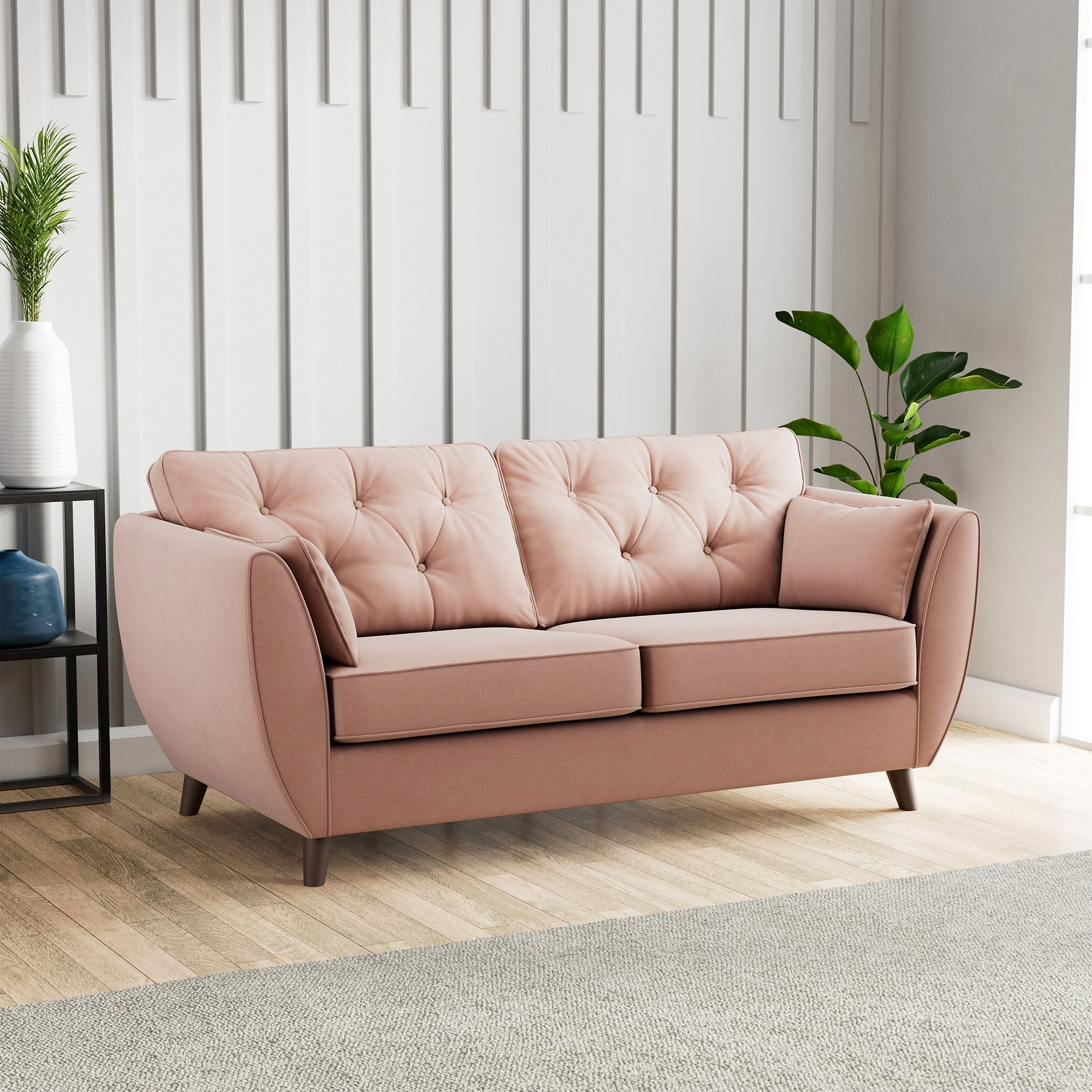 Edison 3 Seater Sofa Dark Feet Blush from Roseland Furniture