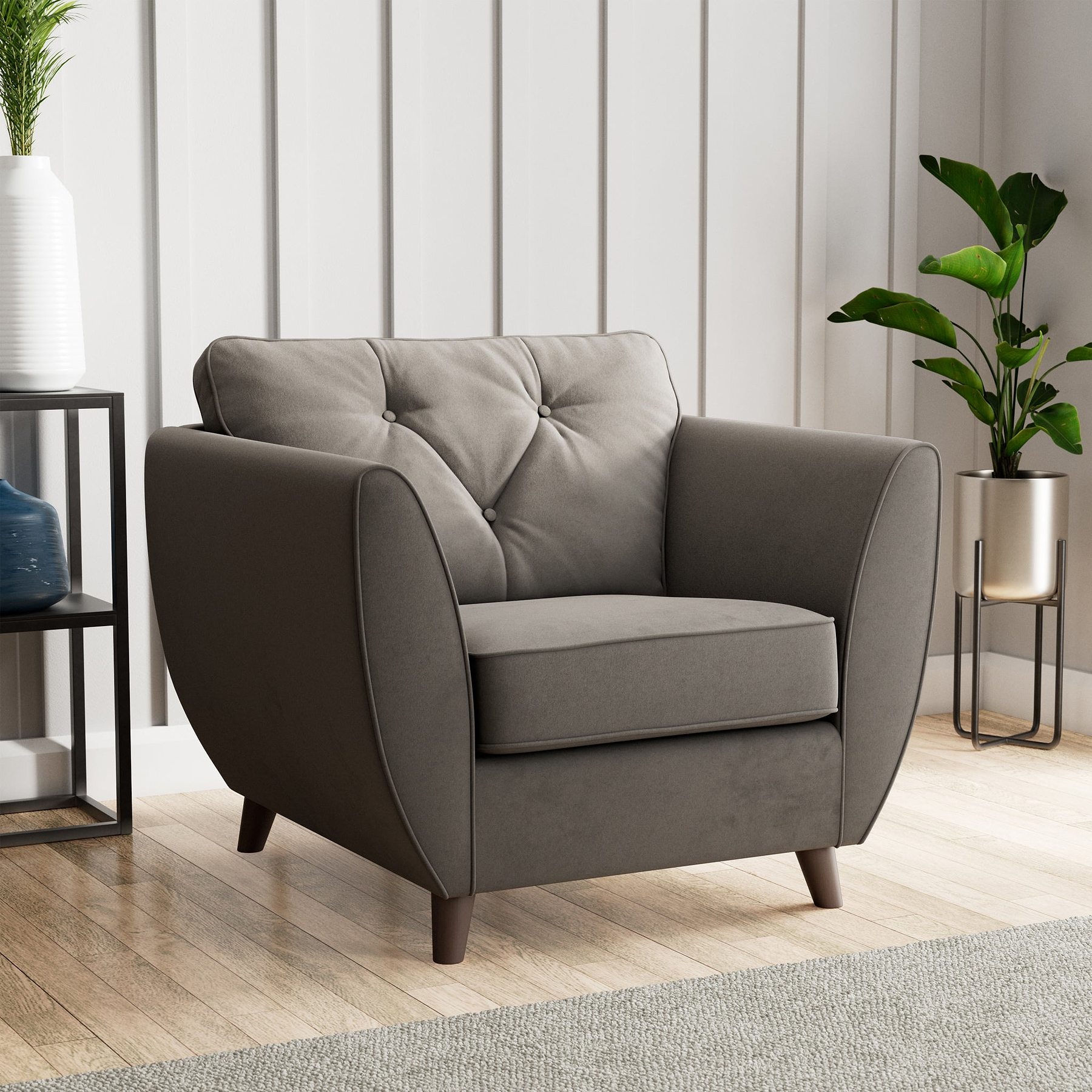 Edison Armchair Dark Wood Feet Asphalt Dims from Roseland Furniture