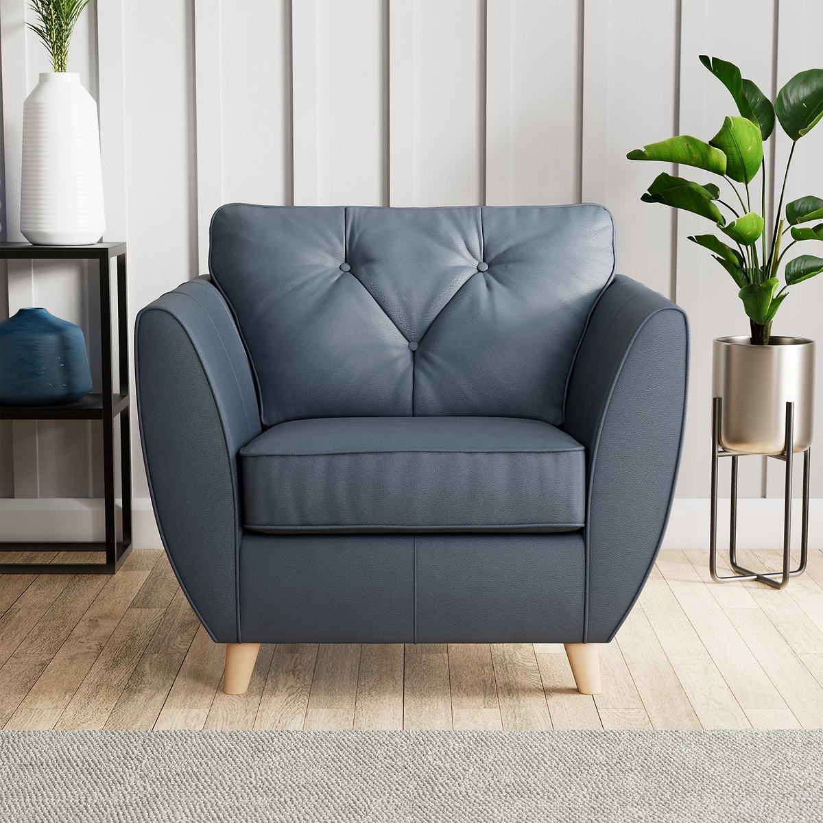 Edison Leather Armchair Light Feet Navy from Roseland Furniture