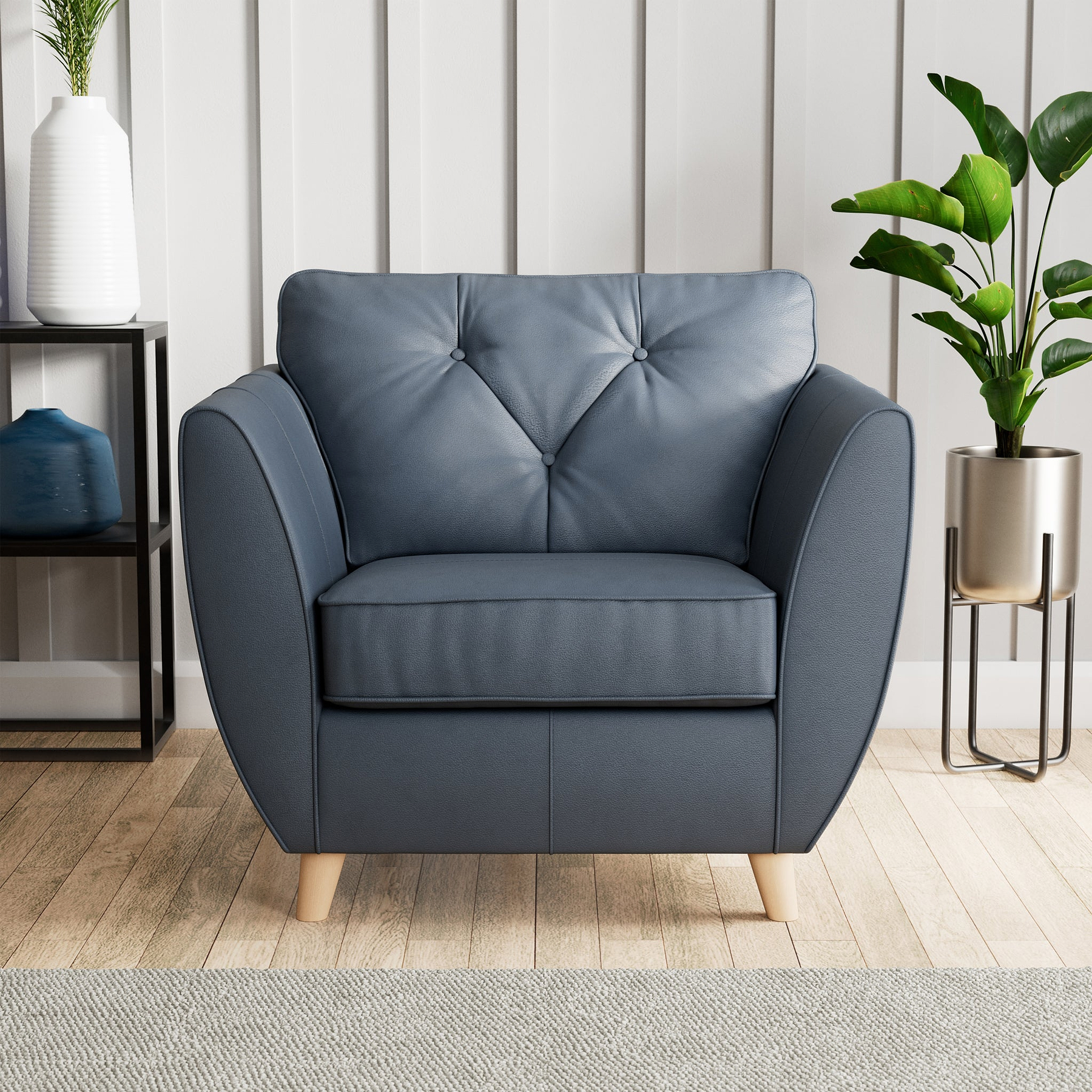Edison Leather Armchair Light Feet Navy from Roseland Furniture