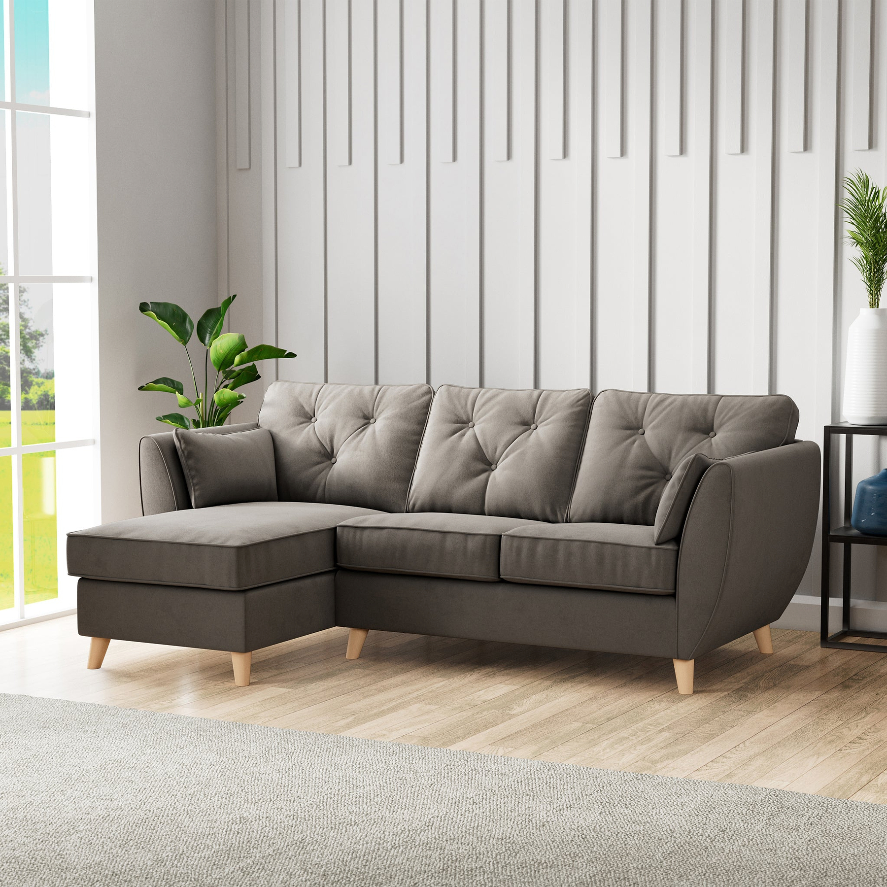 Edison Chaise LH Light Feet Asphalt from Roseland Furniture