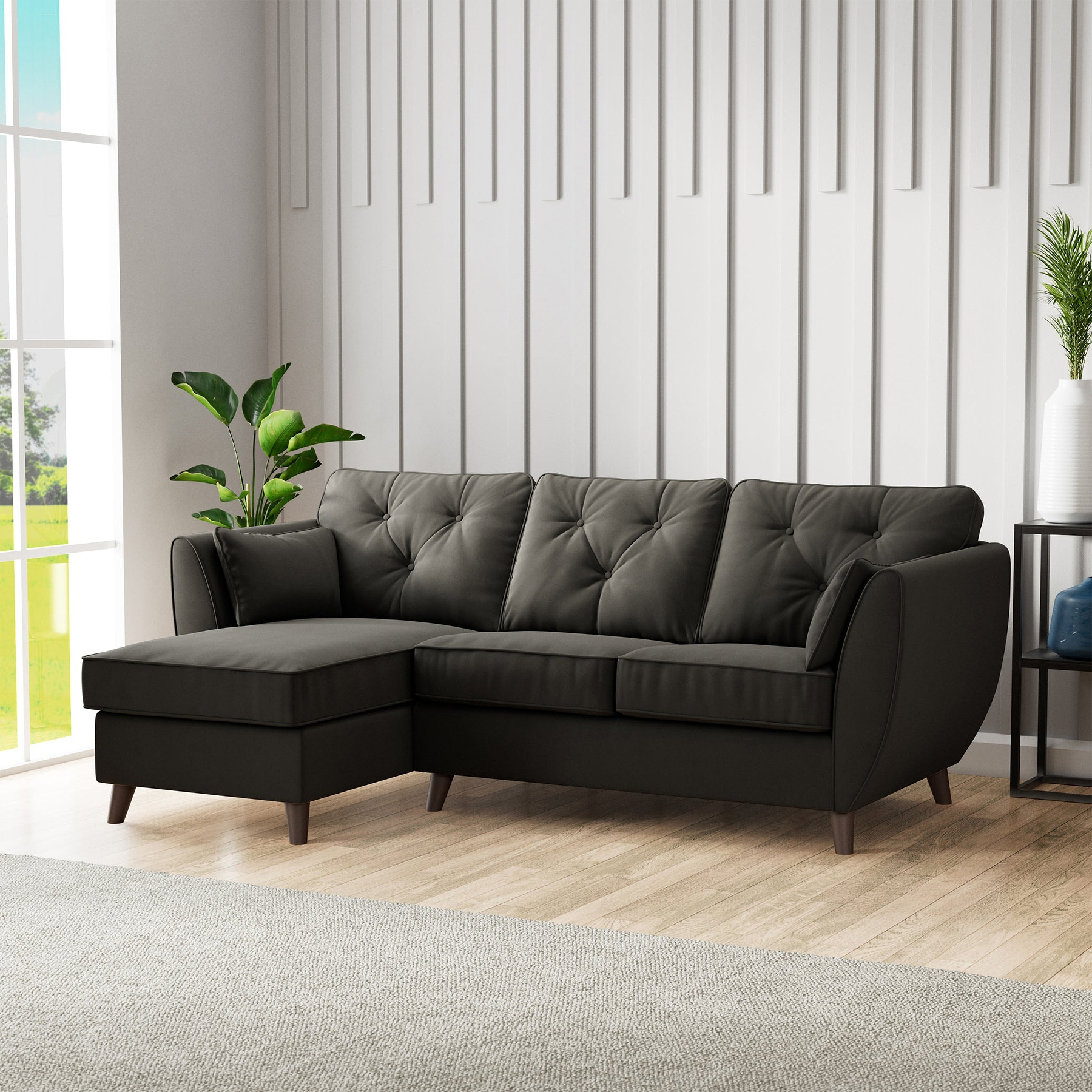 Edison Chaise LH Dark Feet Black from Roseland Furniture