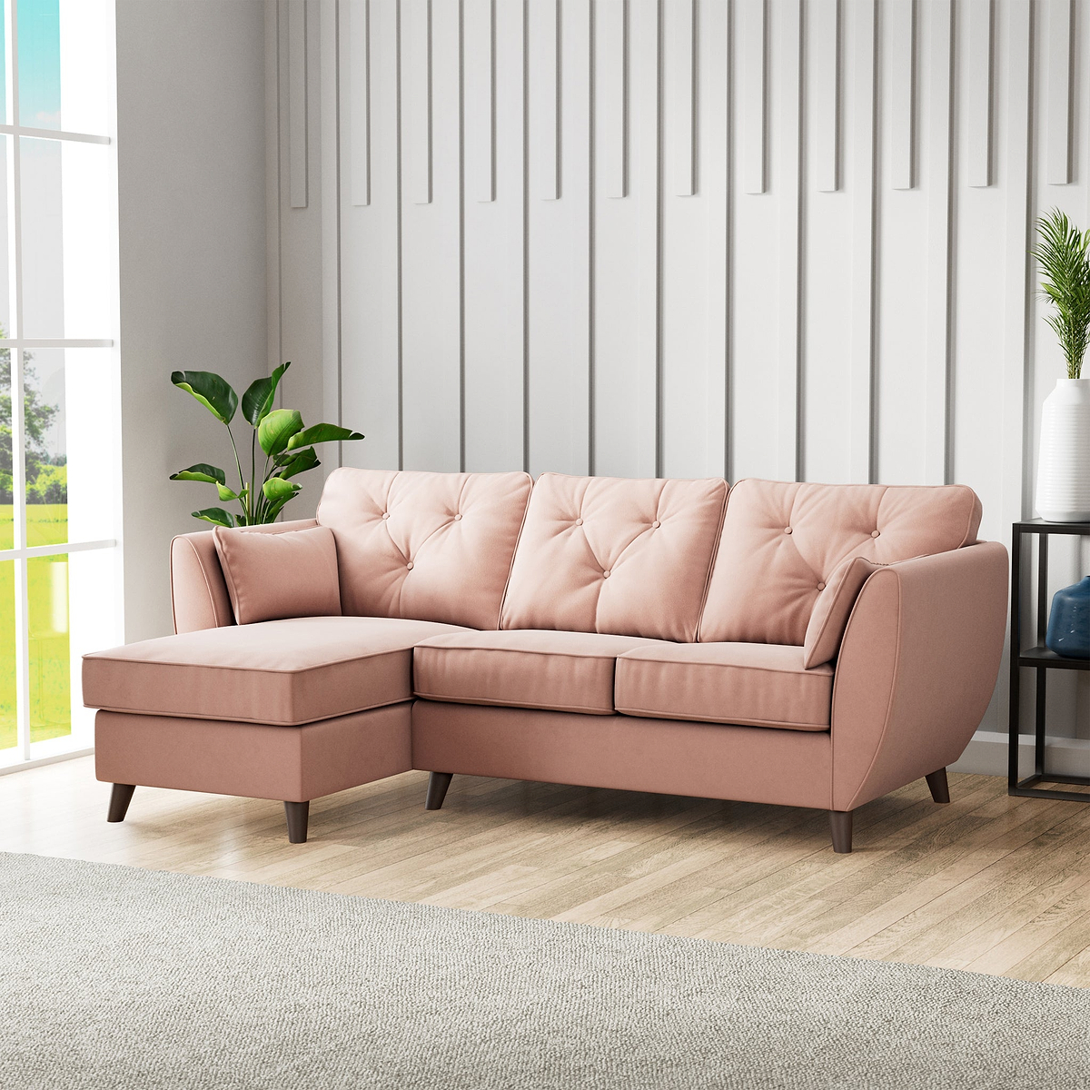 Edison Chaise LH Dark Feet Blush from Roseland Furniture