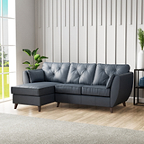 Edison Leather Chaise LH Dark Feet Navy from Roseland Furniture