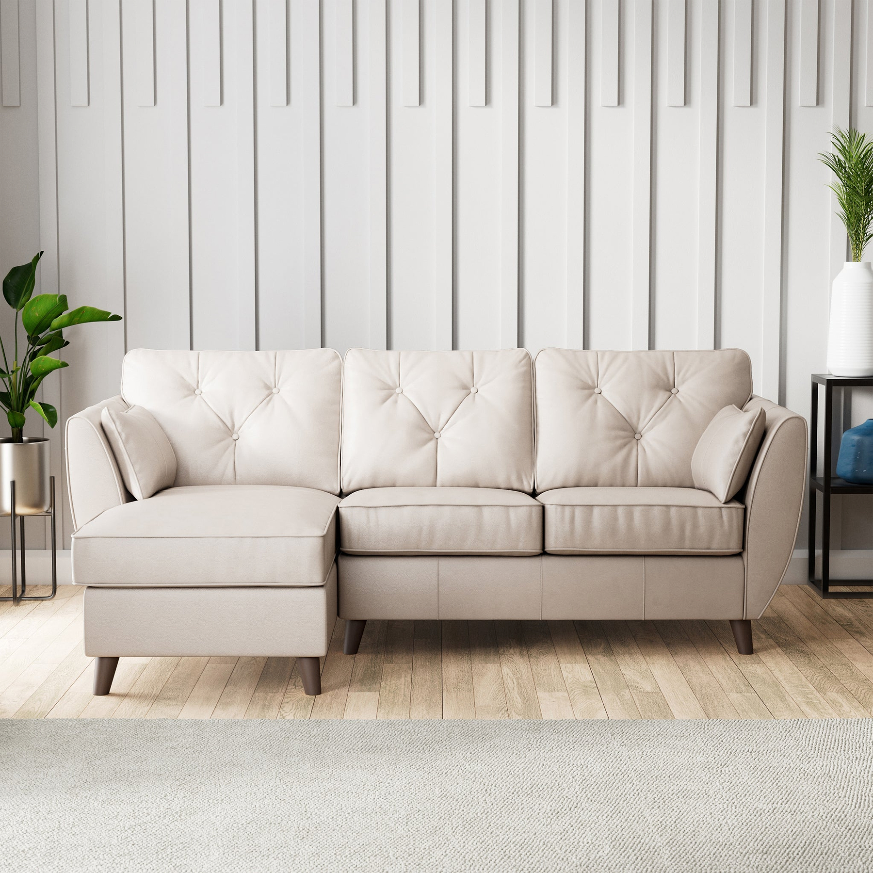 Edison Leather Chaise LH Dark Feet Cloud Grey from Roseland Furniture