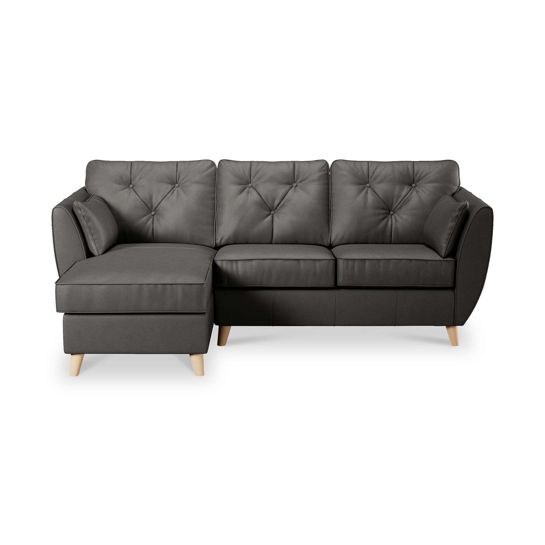 Edison Leather Chaise LH Light Feet Raven from Roseland Furniture