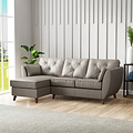 Edison Leather Chaise LH Dark Feet Stone Grey from Roseland Furniture