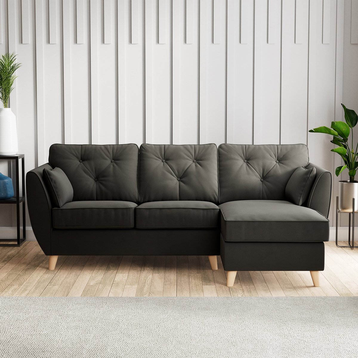 Edison Chaise RH Light Feet Black from Roseland Furniture