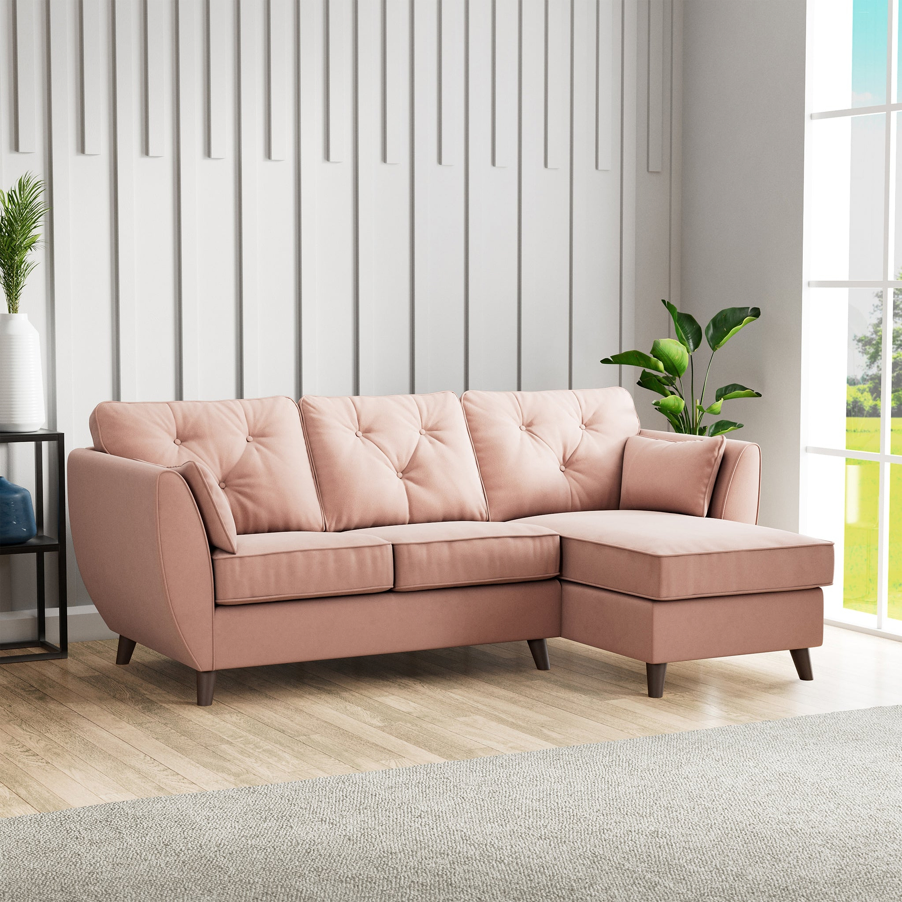 Edison Chaise RH Dark Feet Blush from Roseland Furniture