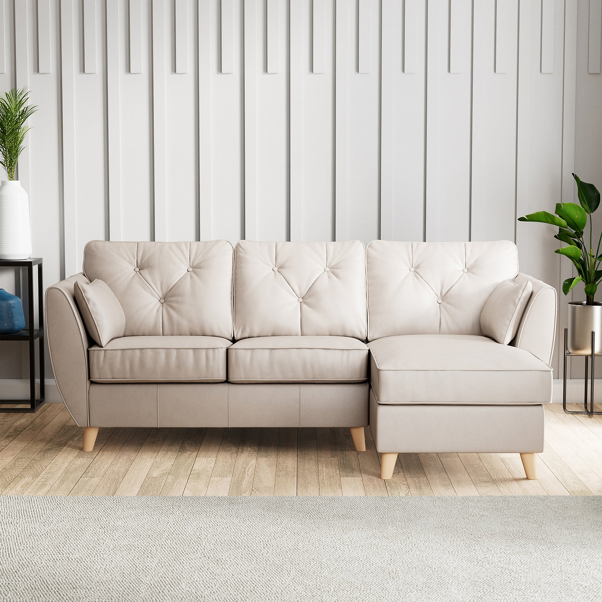 Edison Leather Chaise RH Light Feet Cloud Grey from Roseland Furniture