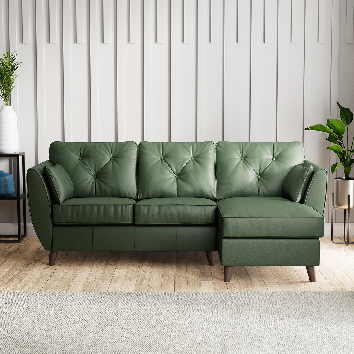 Edison Leather Chaise RH Dark Feet Hunter Green from Roseland Furniture