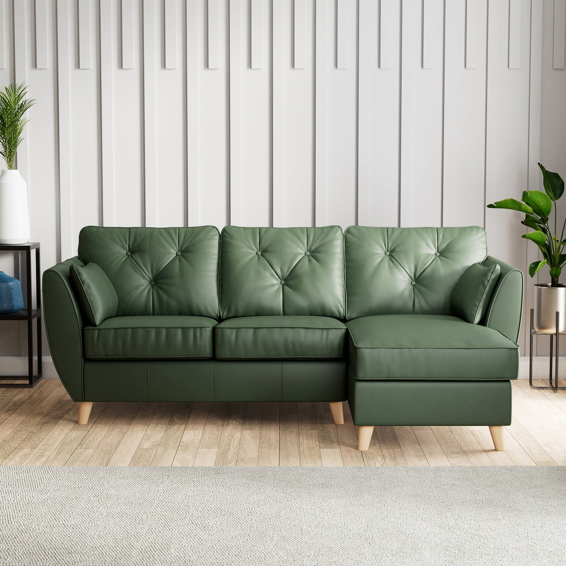 Edison Leather Chaise RH Light Feet Hunter Green from Roseland Furniture