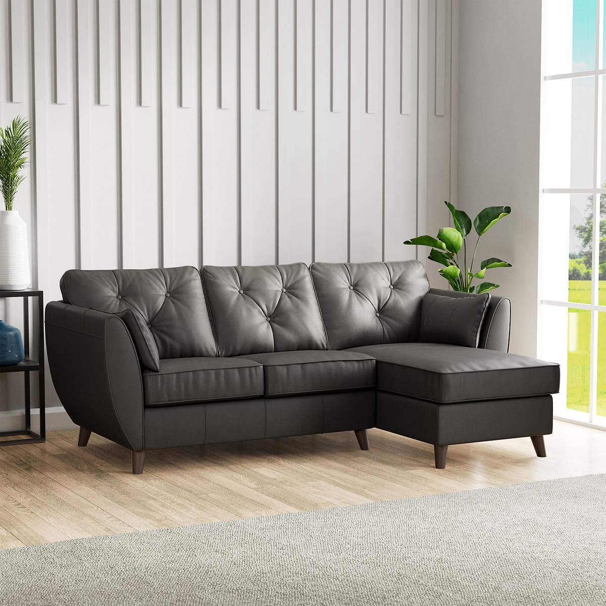 Edison Leather Chaise RH Dark Feet Raven from Roseland Furniture