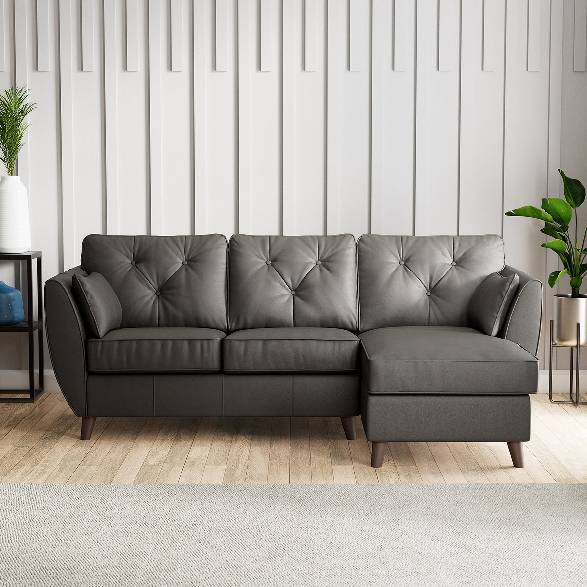 Edison Leather Chaise RH Dark Feet Raven from Roseland Furniture