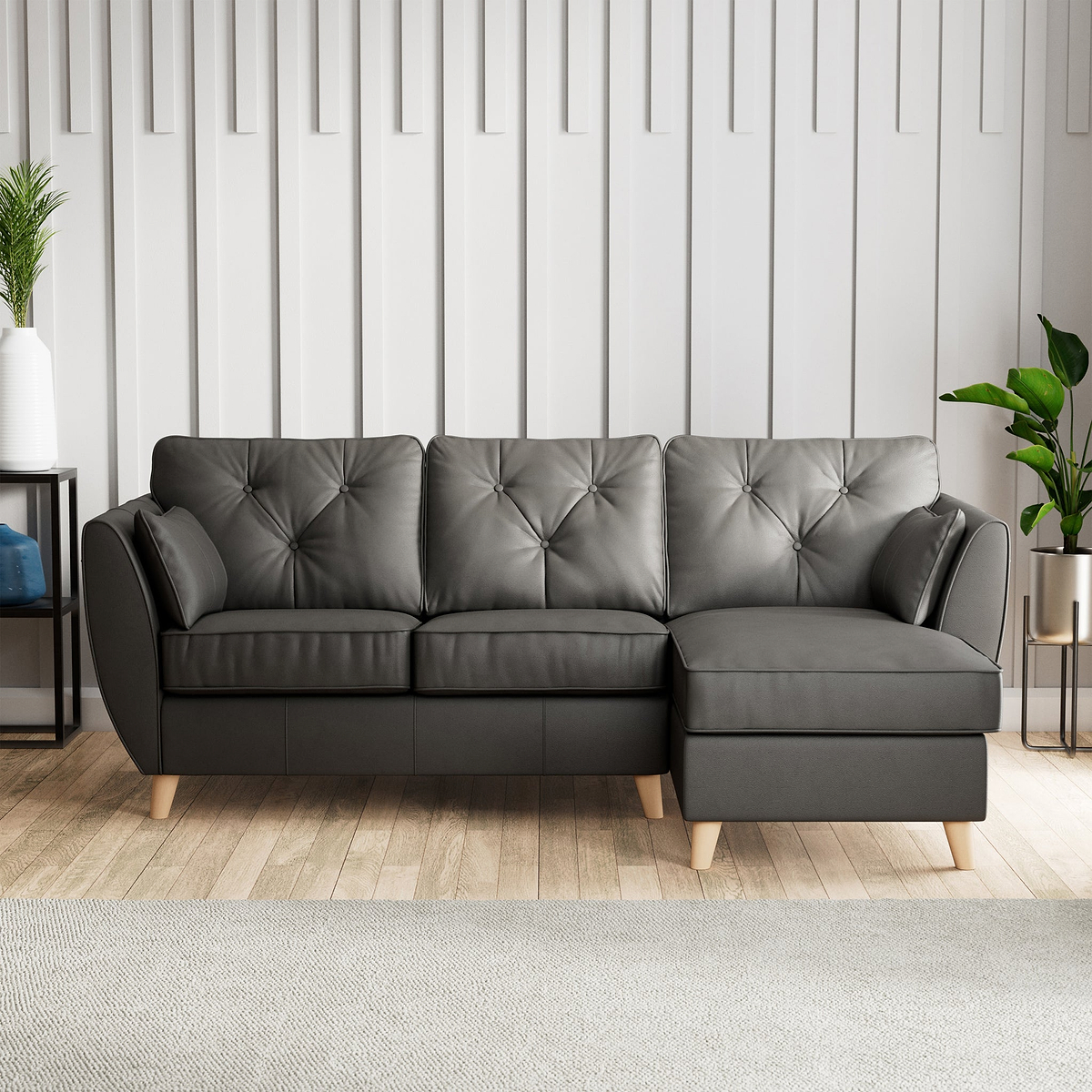 Edison Leather Chaise RH Light Feet Raven from Roseland Furniture