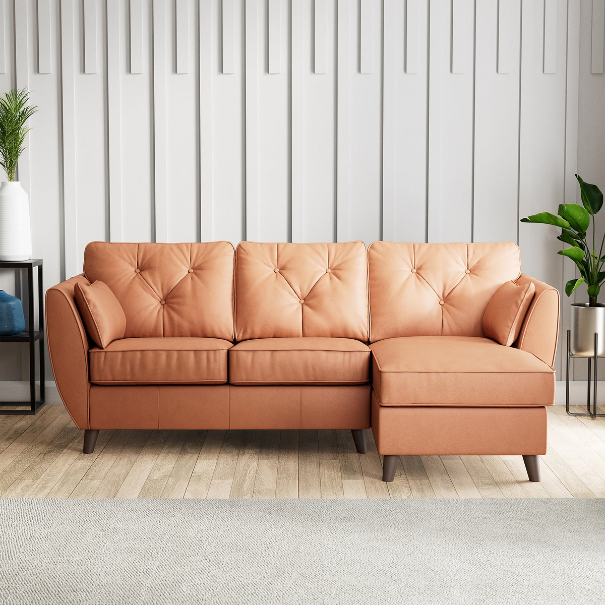 Edison Leather Chaise RH Dark Feet Saddle from Roseland Furniture