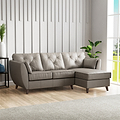 Edison Leather Chaise RH Dark Feet Stone Grey from Roseland Furniture