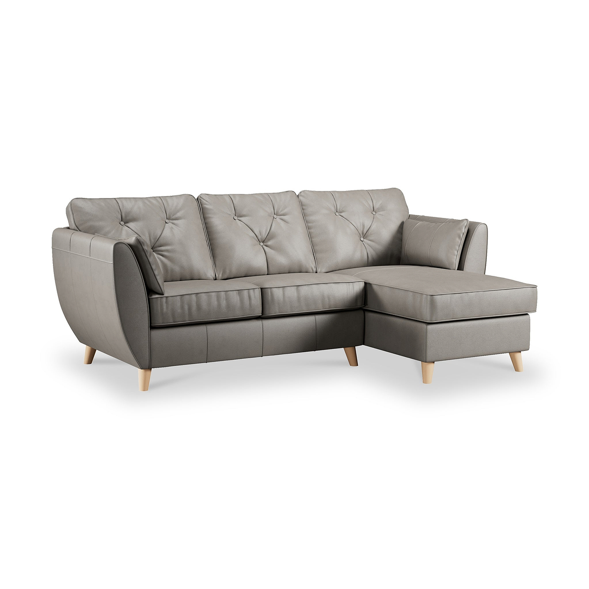 Edison Leather Chaise RH Light Feet Stone Grey from Roseland Furniture