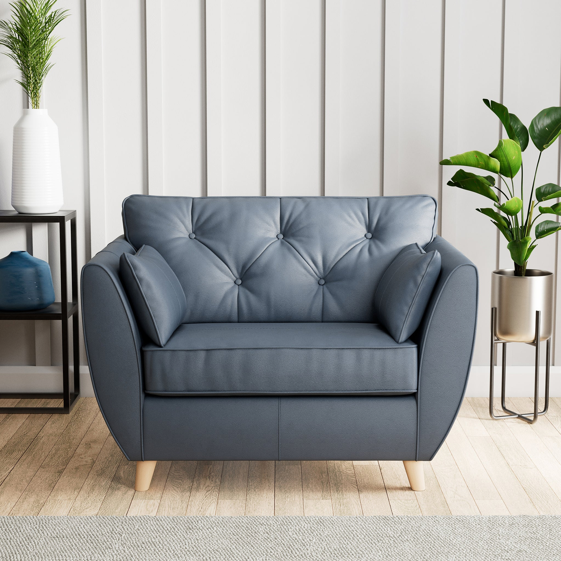 Edison Leather Snuggle Chair Light Feet Navy from Roseland Furniture