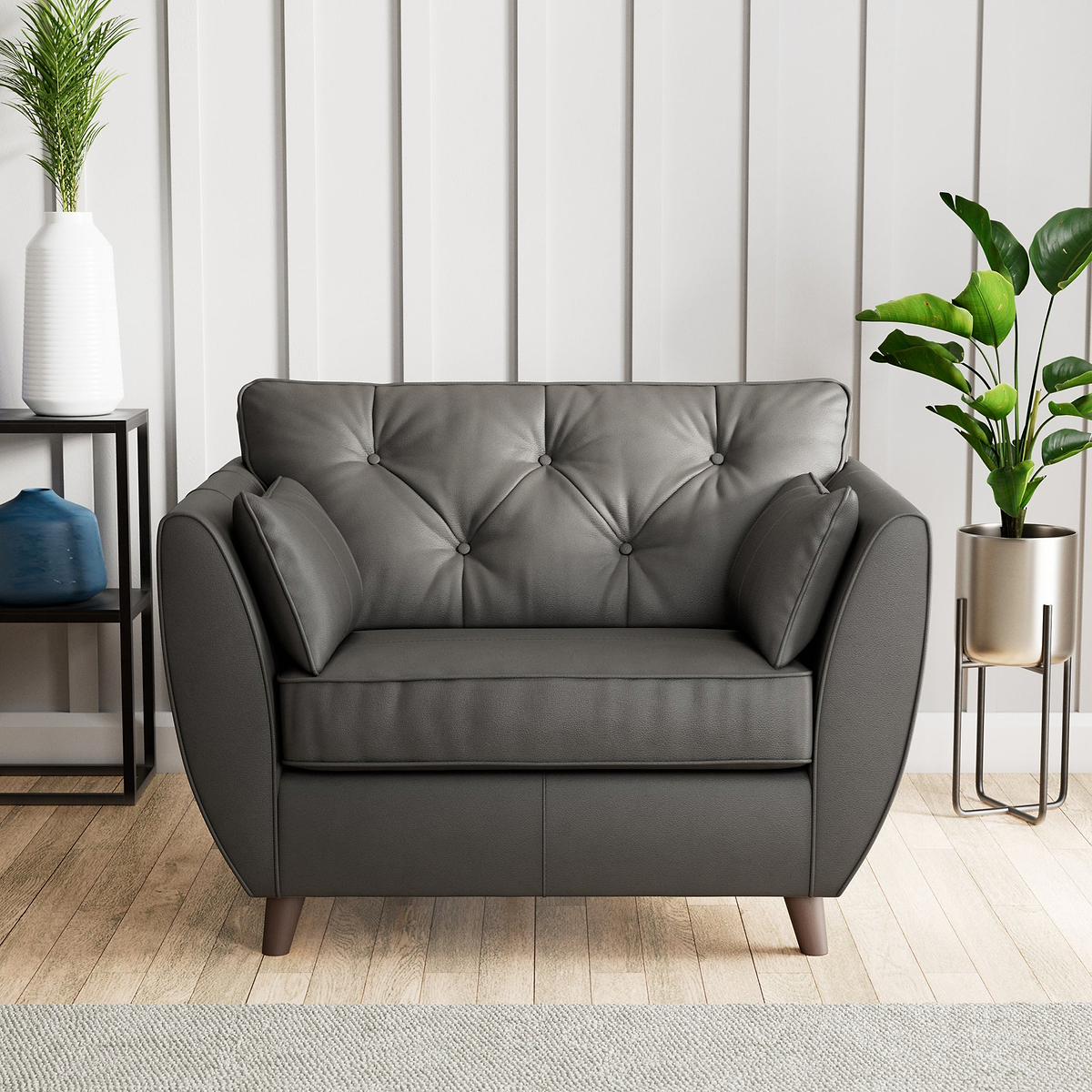 Edison Leather Snuggle Chair Dark Feet Raven from Roseland Furniture