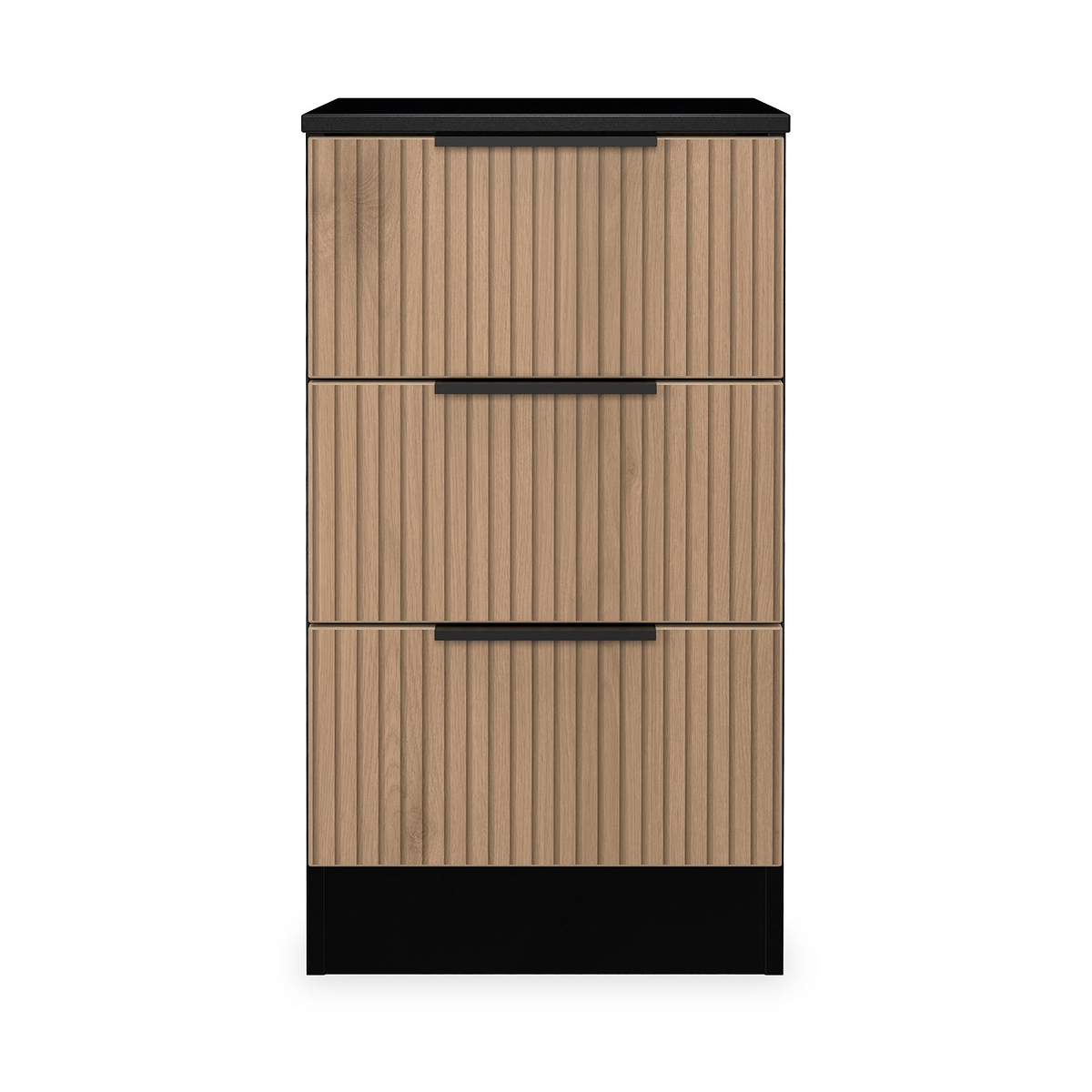 Jago-slatted-effect-3-drawer-bedside-black from Roseland Furniture