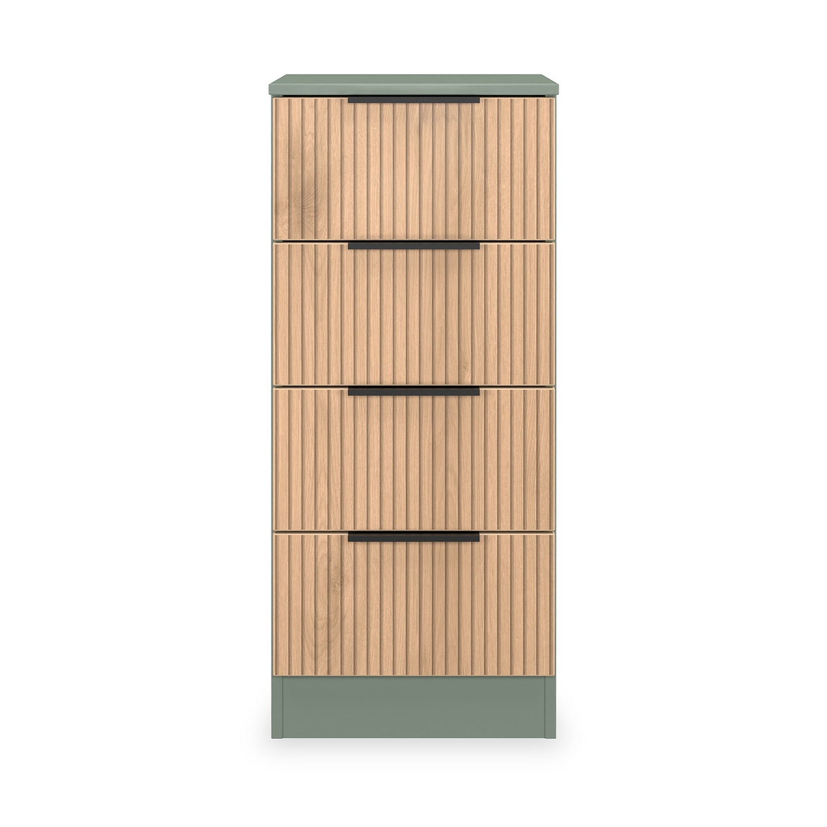 Jago-slatted-effect-4-drawer-bedside-green from Roseland Furniture