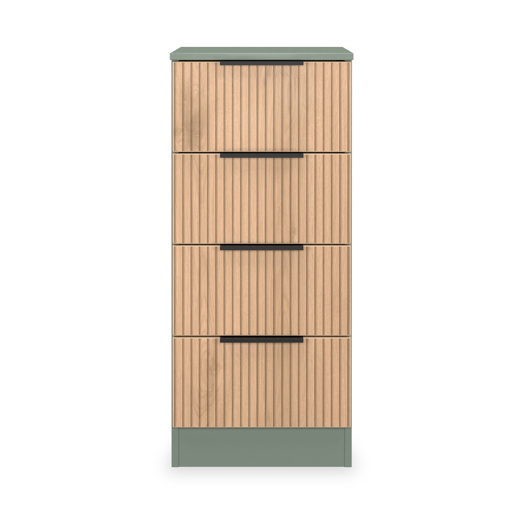 Jago-slatted-effect-4-drawer-bedside-green from Roseland Furniture