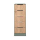 Jago-slatted-effect-5-drawer-tallboy-green from Roseland Furniture