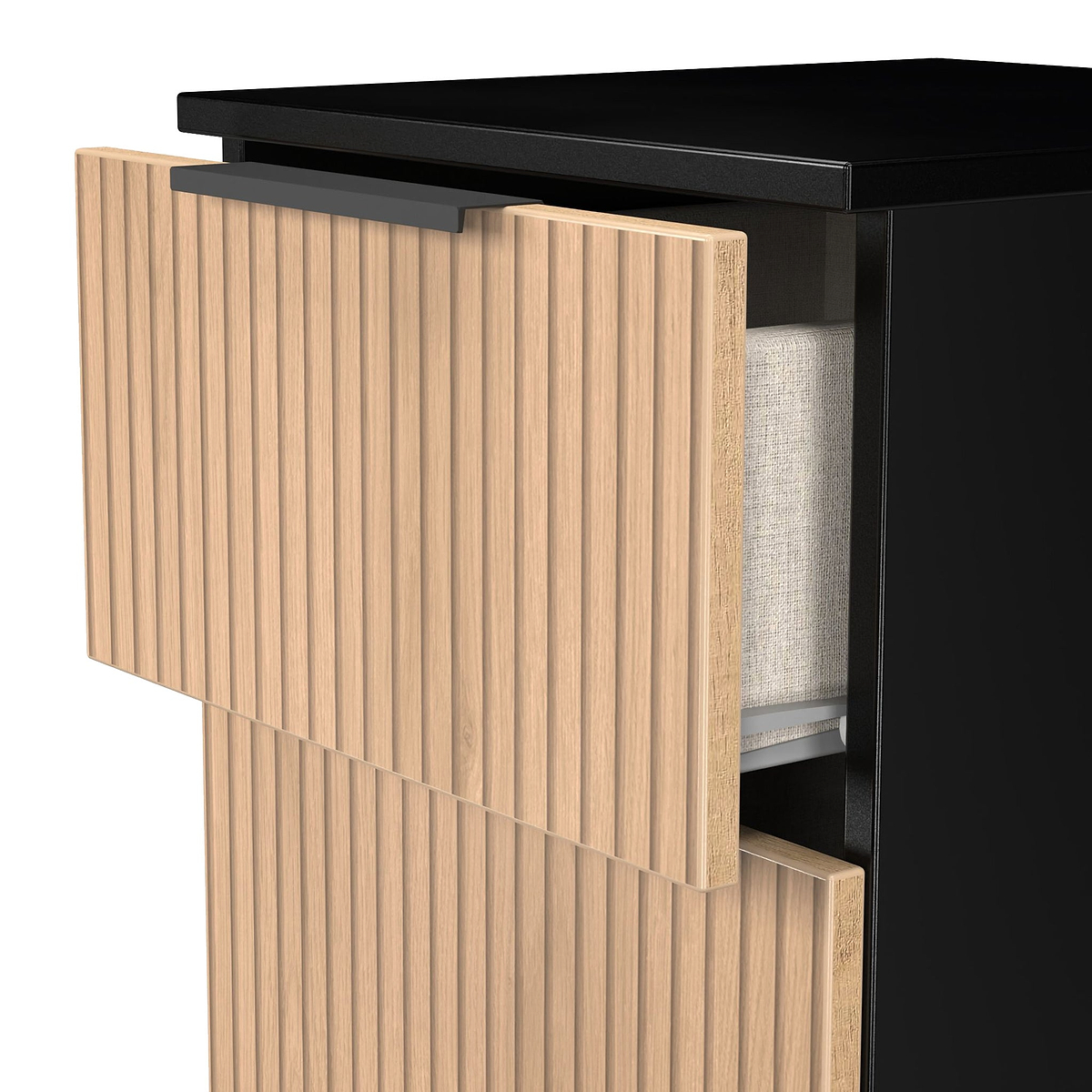 Jago-slatted-effect-2-drawer-bedside-black from Roseland Furniture