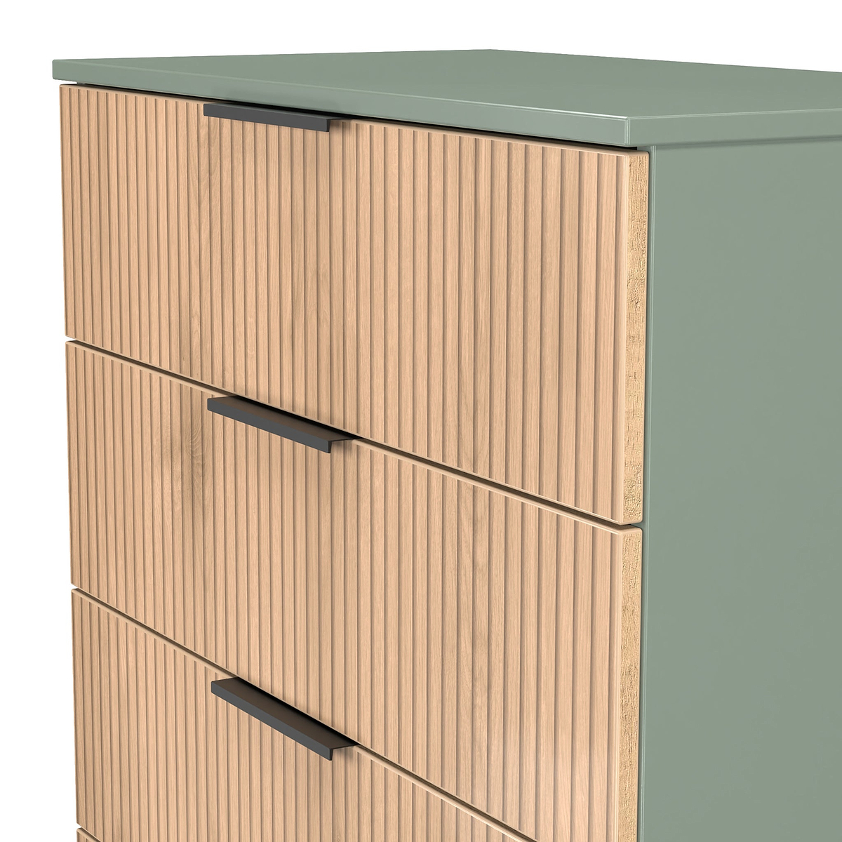 Jago-slatted-effect-5-drawer-chest-green from Roseland Furniture