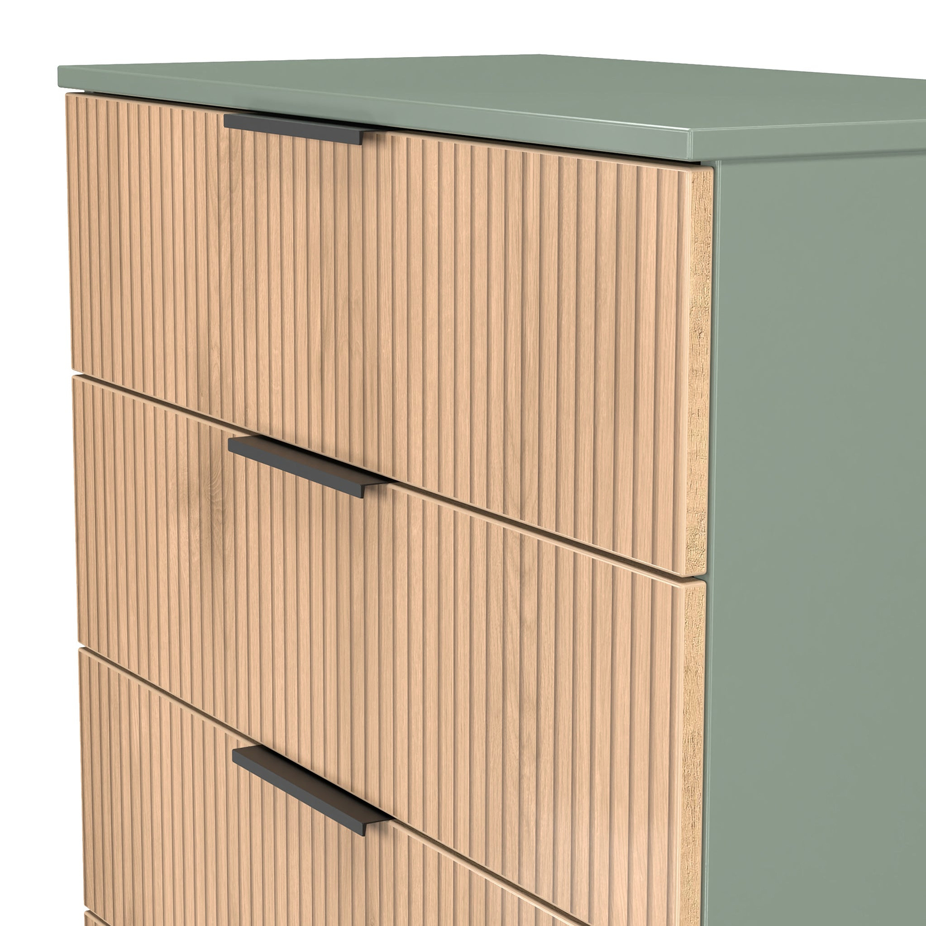 Jago-slatted-effect-5-drawer-chest-green from Roseland Furniture