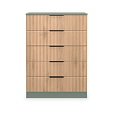Jago-slatted-effect-5-drawer-chest-green from Roseland Furniture