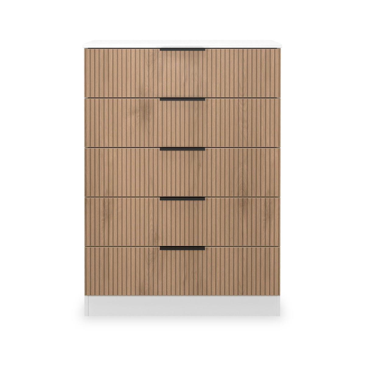 Jago-slatted-effect-5-drawer-chest-white from Roseland Furniture
