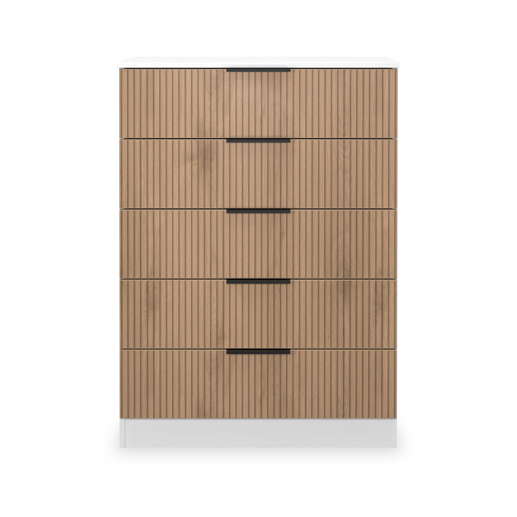 Jago-slatted-effect-5-drawer-chest-white from Roseland Furniture