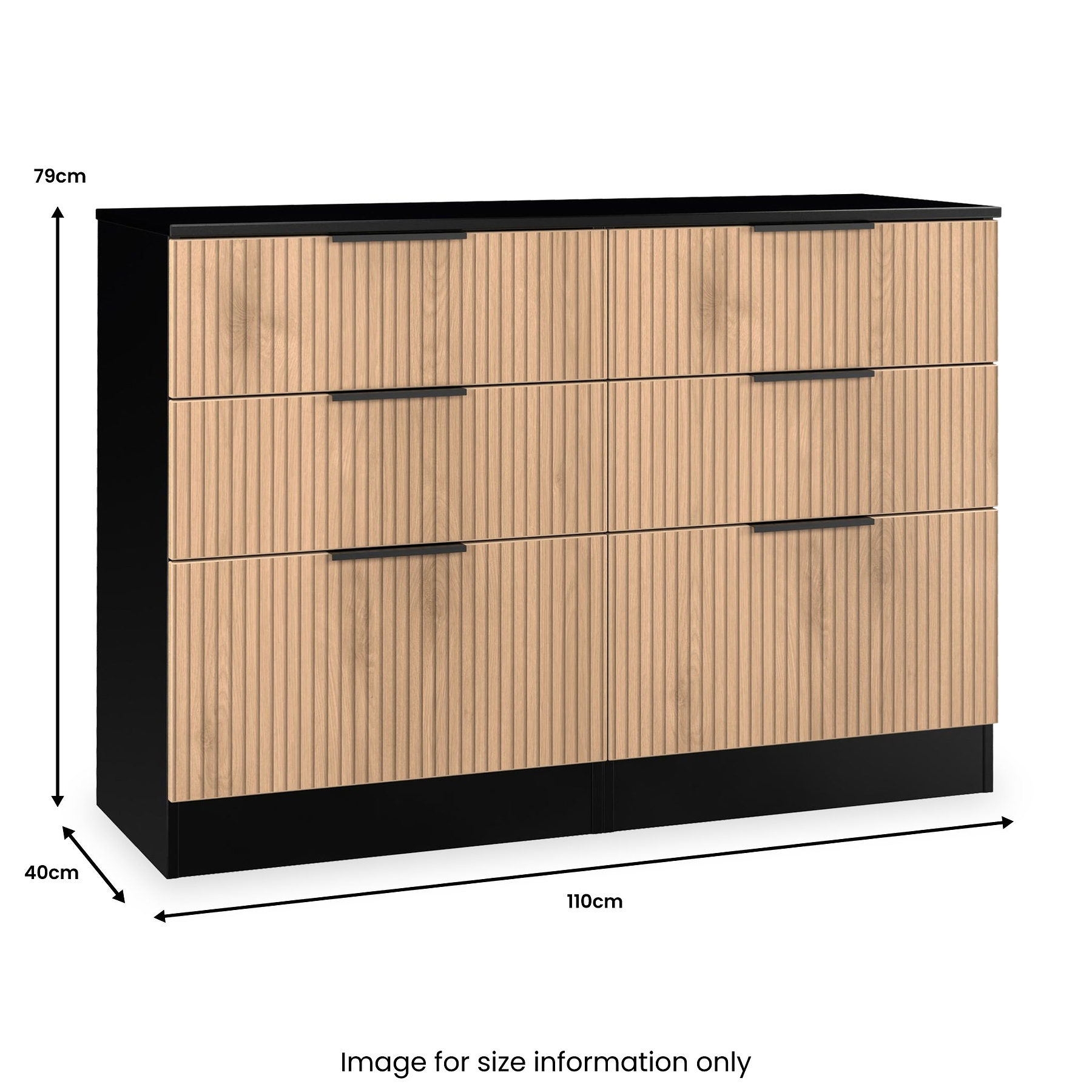 Jago-slatted-effect-6-drawer-midi-chest-black from Roseland Furniture