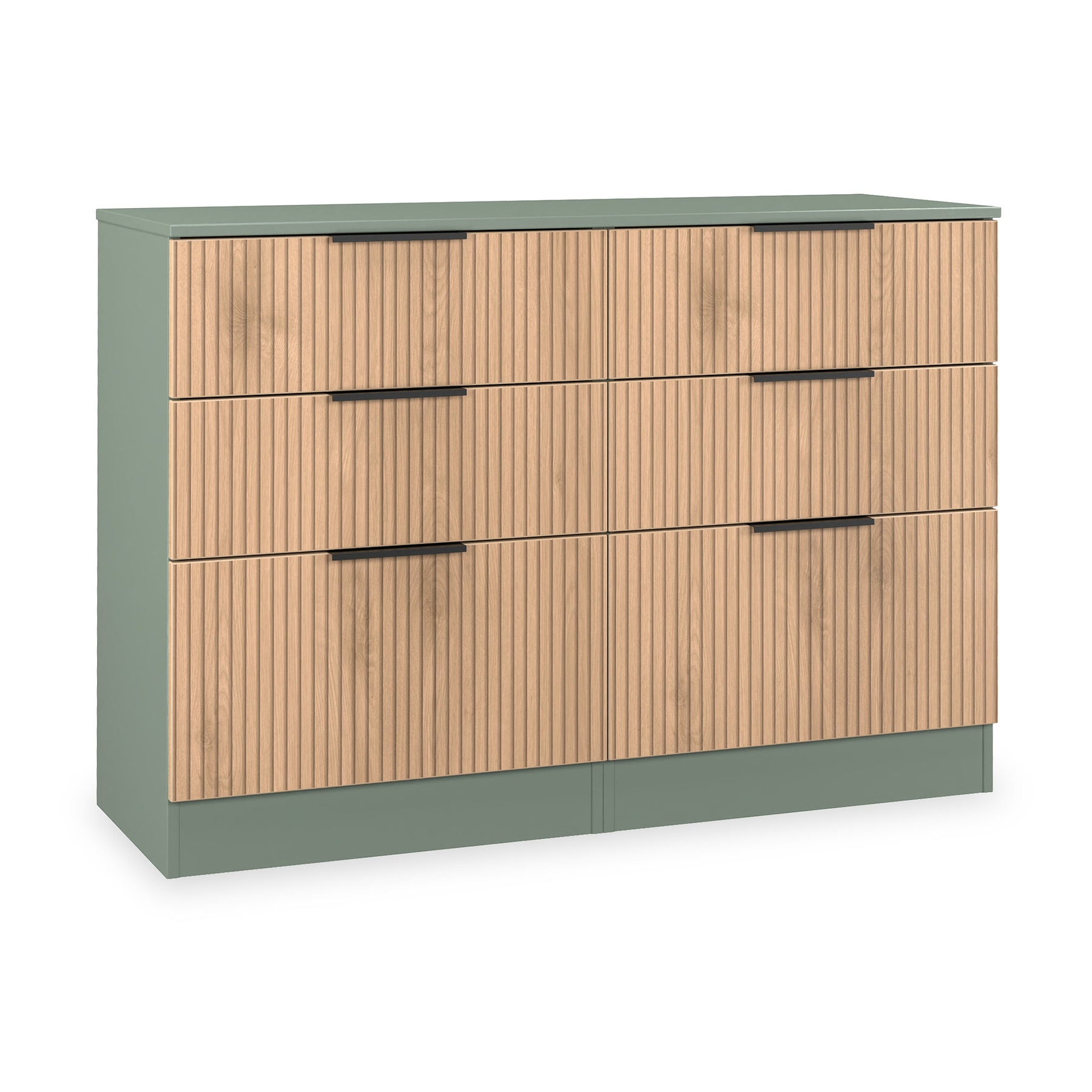 Jago-slatted-effect-6-drawer-midi-chest-green from Roseland Furniture