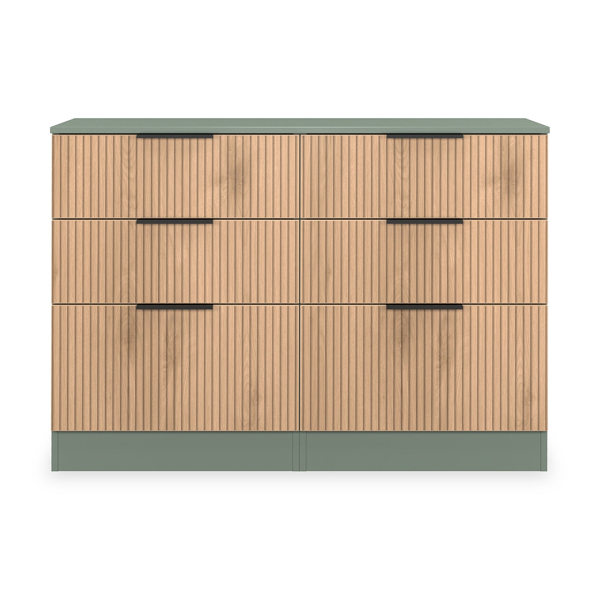 Jago-slatted-effect-6-drawer-midi-chest-green from Roseland Furniture