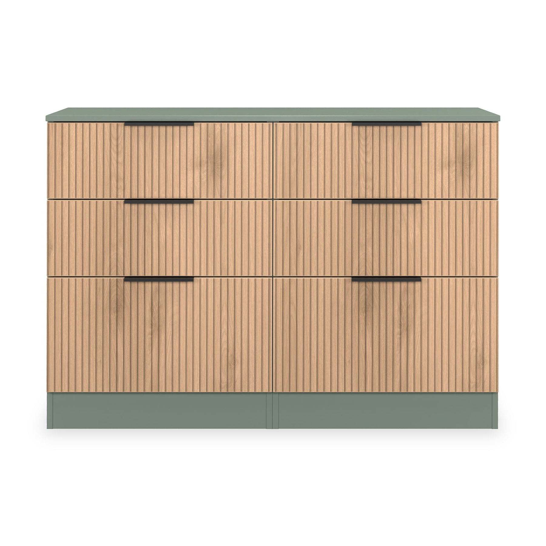 Jago-slatted-effect-6-drawer-midi-chest-green from Roseland Furniture