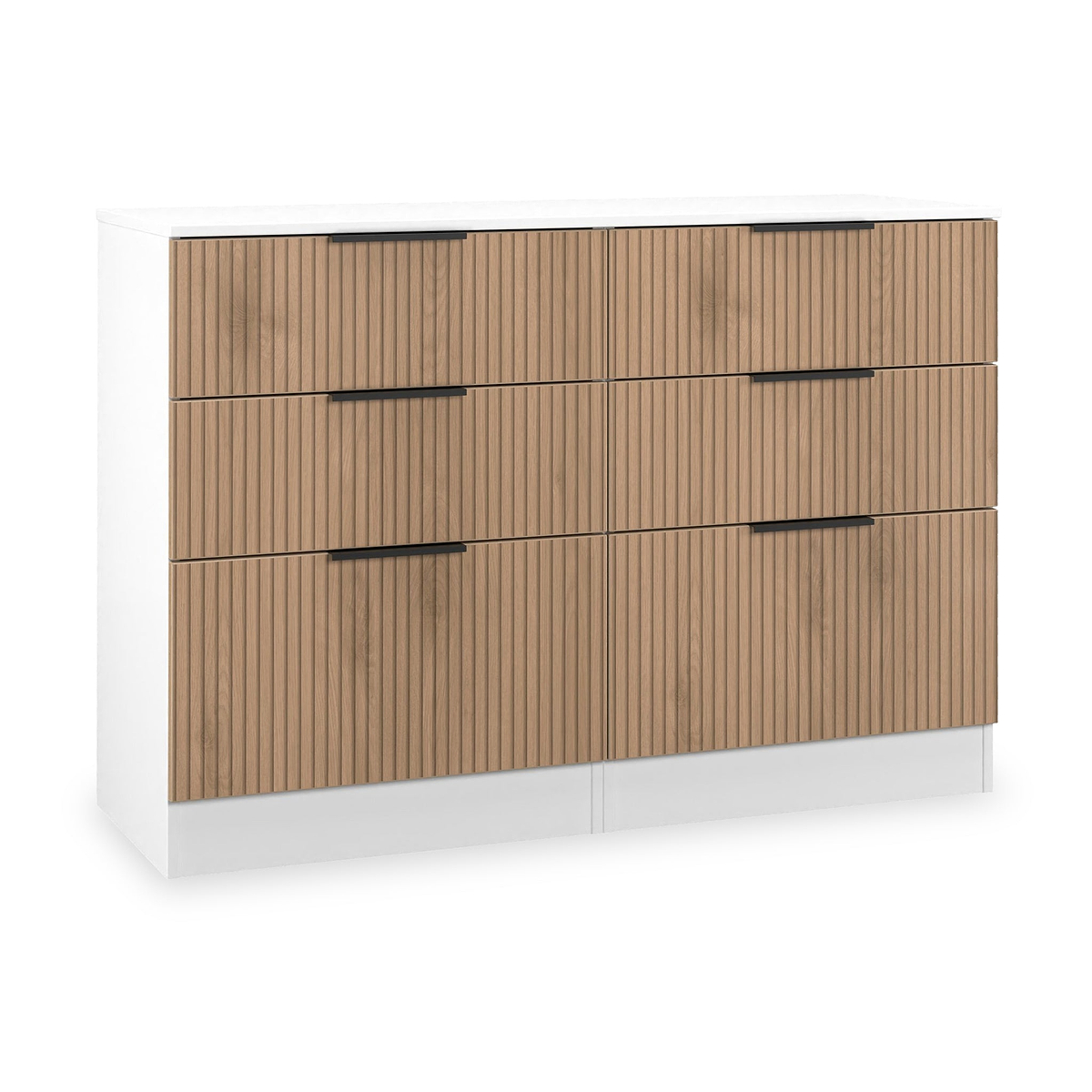 Jago-slatted-effect-6-drawer-midi-chest-white from Roseland Furniture