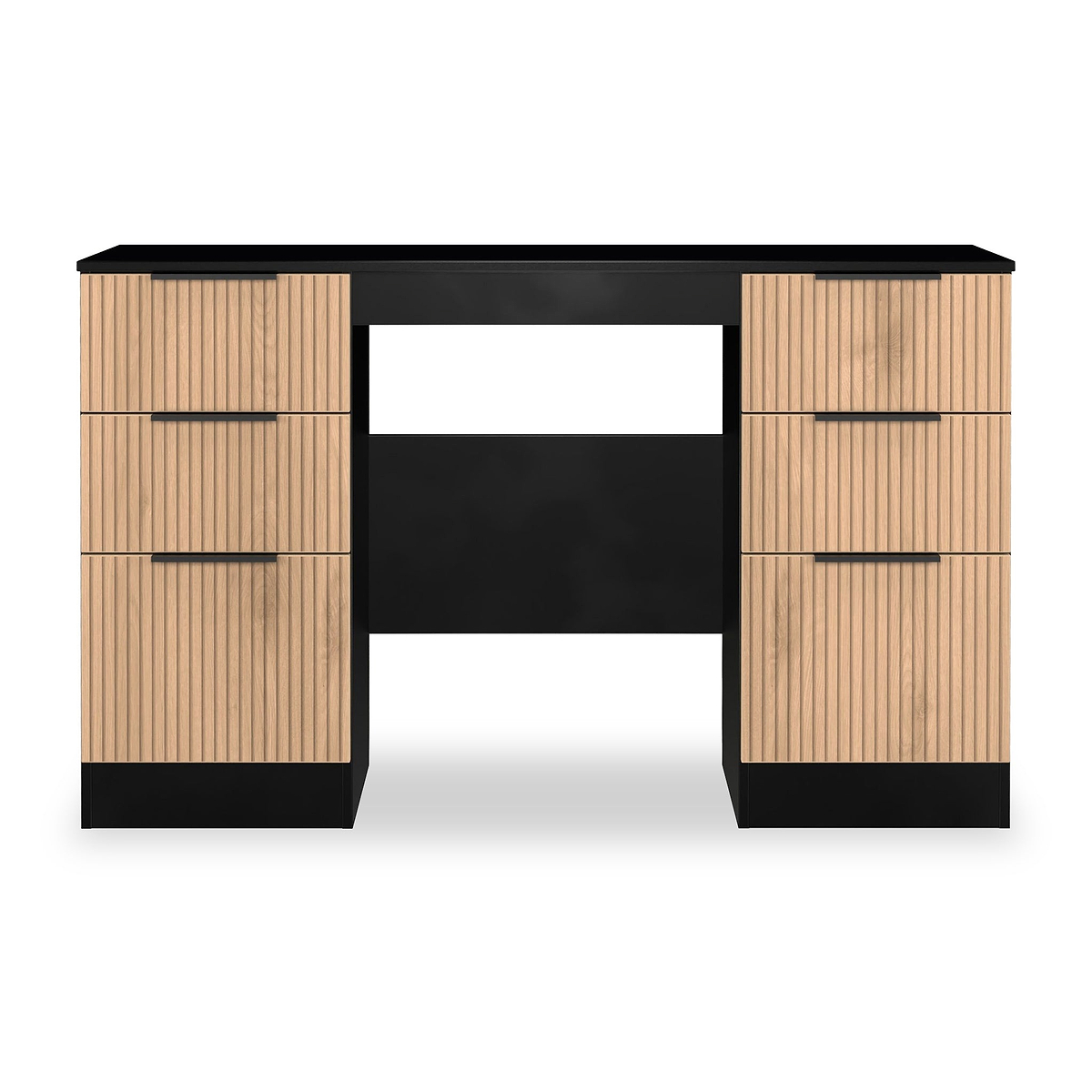 Jago-slatted-effect-kneehole-desk-black from Roseland Furniture