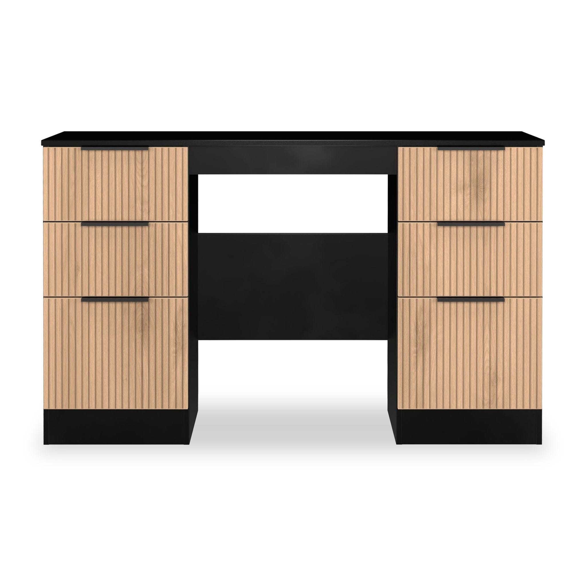 Jago-slatted-effect-kneehole-desk-black from Roseland Furniture