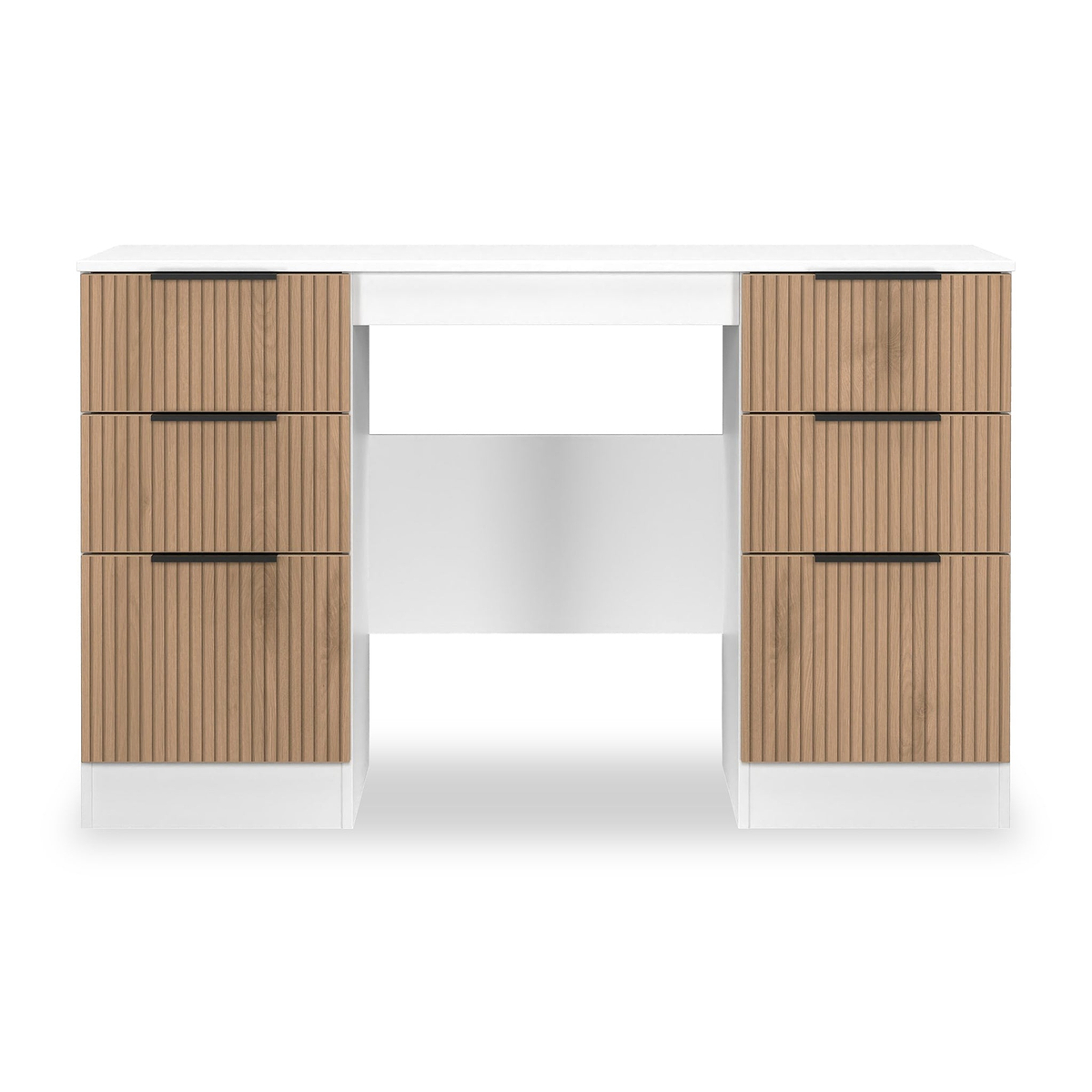 Jago-slatted-effect-kneehole-desk-white from Roseland Furniture