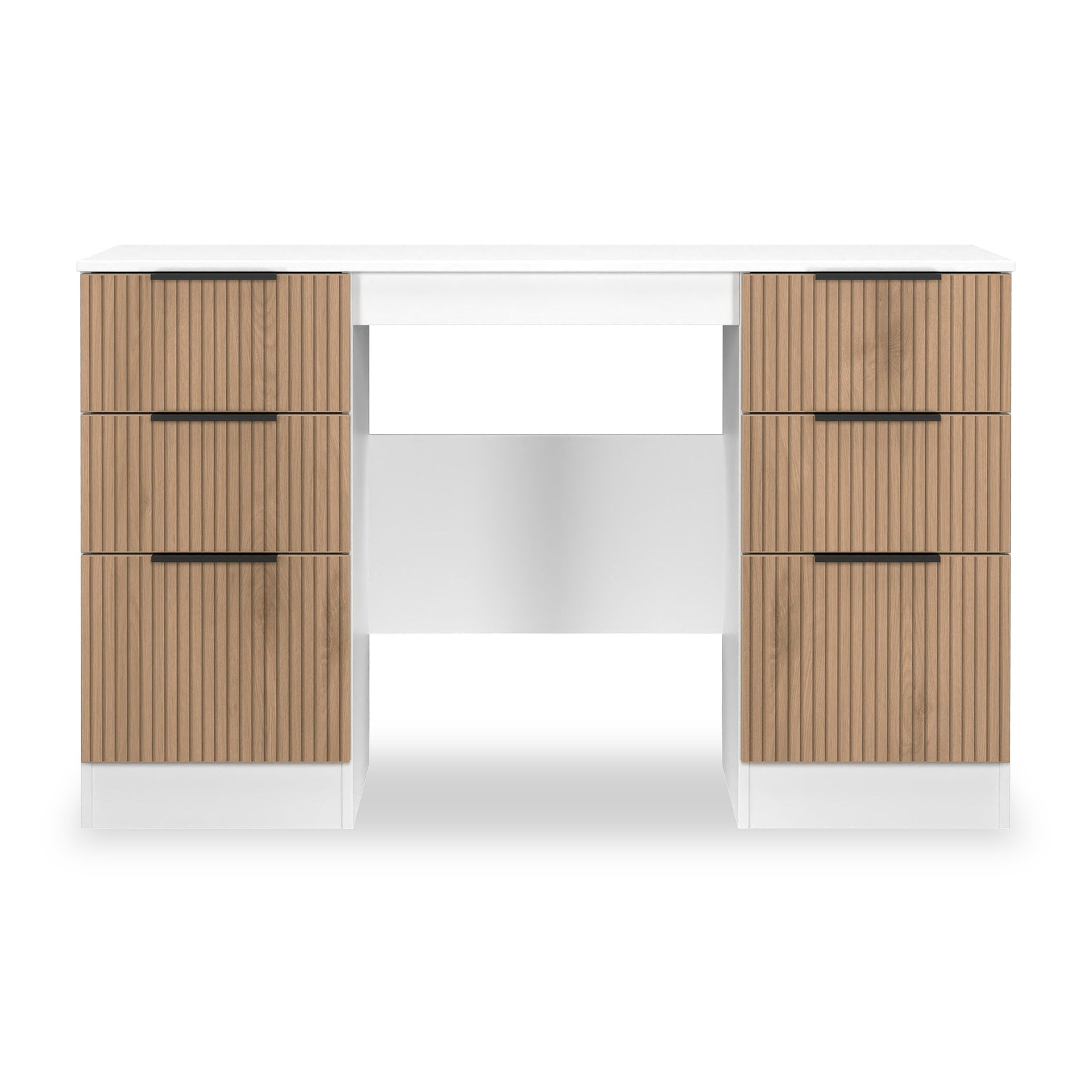 Jago-slatted-effect-kneehole-desk-white from Roseland Furniture