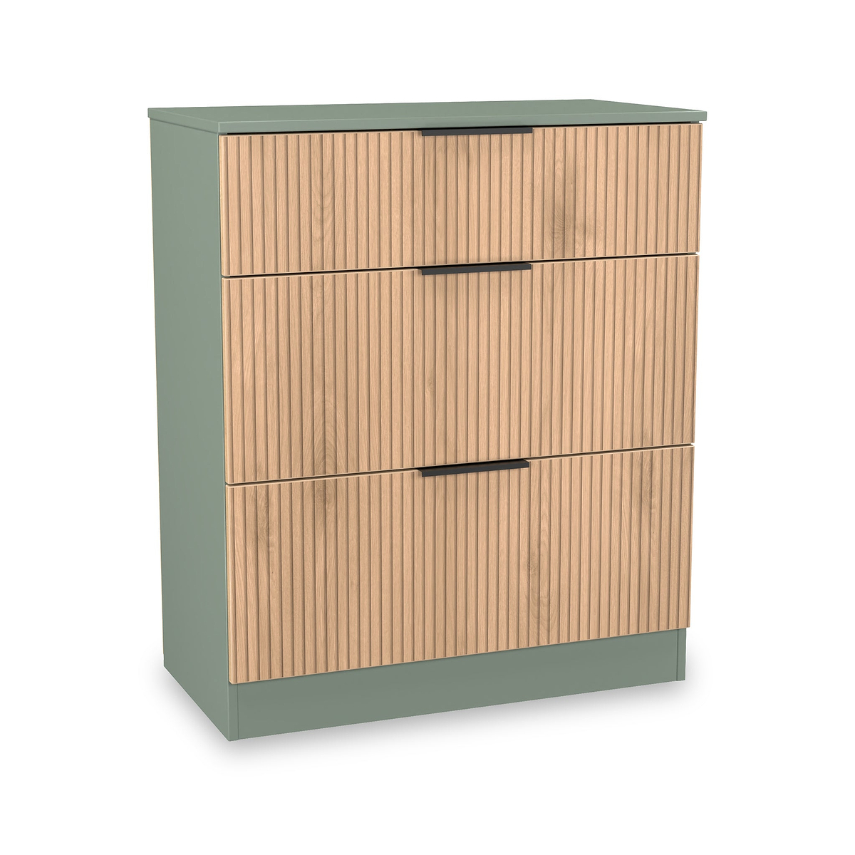 Jago-slatted-effect-3-drawer-deep-chest-green from Roseland Furniture