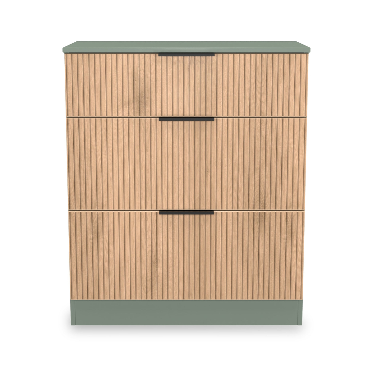 Jago-slatted-effect-3-drawer-deep-chest-green from Roseland Furniture
