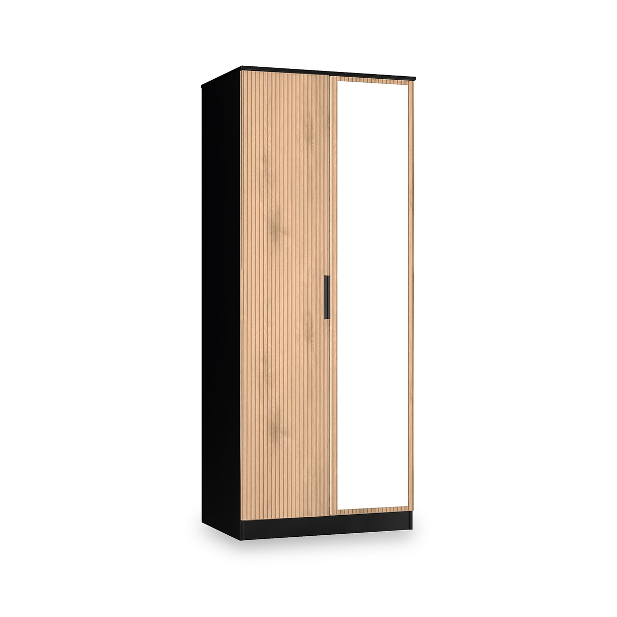 Jago-slatted-effect-2-door-mirrored-wardrobe-black from Roseland Furniture